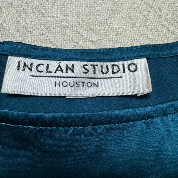 Inclan Studio 100% Silk Teal Blue Tunic‎ Top M - Picture 6 of 9